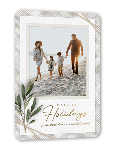 Twined Stems Holiday Card, Gray, Gold Foil, 5x7, Holiday, Matte, Personalized Foil Cardstock, Rounded, Gray