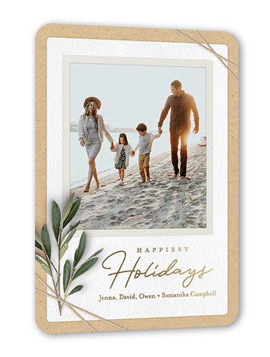 Twined Stems Holiday Card, Beige, Gold Foil, 5x7, Holiday, Matte, Personalized Foil Cardstock, Rounded