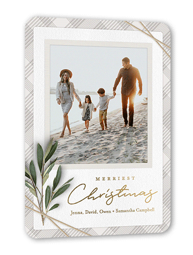 Twined Stems Holiday Card, Gray, Gold Foil, 5x7, Christmas, Matte, Personalized Foil Cardstock, Rounded, Gray