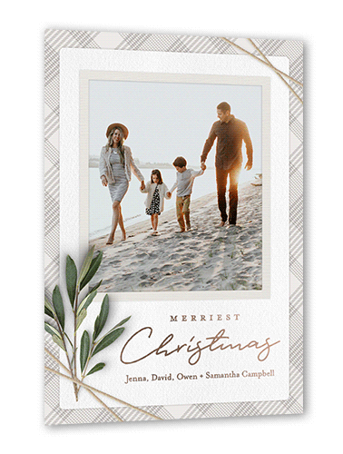 Twined Stems Holiday Card, Gray, Rose Gold Foil, 5x7, Christmas, Matte, Personalized Foil Cardstock, Square
