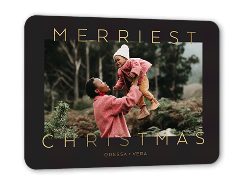 Message Overlap Holiday Card, Gold Foil, Black, 5x7, Christmas, Matte, Personalized Foil Cardstock, Rounded