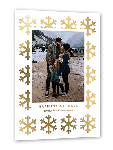 Flashy Snowflakes Holiday Card, White, Gold Foil, 5x7, Holiday, Matte, Personalized Foil Cardstock, Square