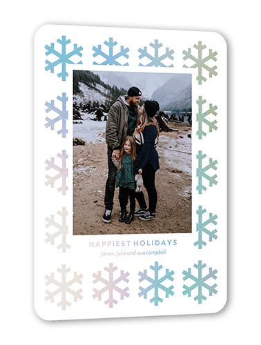 Flashy Snowflakes Holiday Card, White, Iridescent Foil, 5x7, Holiday, Matte, Personalized Foil Cardstock, Rounded