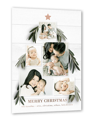 Personable Tree Holiday Card, White, Rose Gold Foil, 5x7, Christmas, Matte, Personalized Foil Cardstock, Square