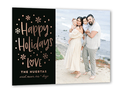 Snowy Affection Holiday Card, Rose Gold Foil, Black, 5x7, Holiday, Matte, Personalized Foil Cardstock, Square, White