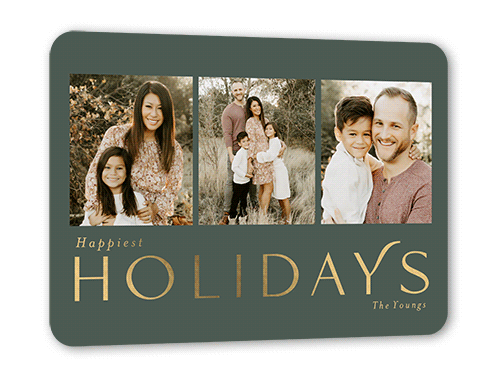 Simple Flair Holiday Card, Green, Gold Foil, 5x7, Holiday, Matte, Personalized Foil Cardstock, Rounded