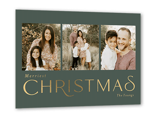 Simple Flair Holiday Card, Green, Gold Foil, 5x7, Christmas, Matte, Personalized Foil Cardstock, Square