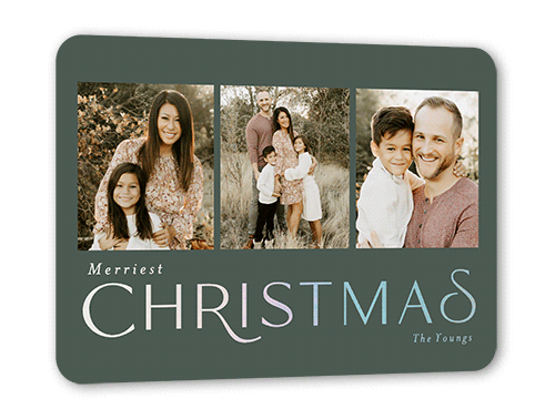Simple Flair Holiday Card, Iridescent Foil, Green, 5x7, Christmas, Matte, Personalized Foil Cardstock, Rounded