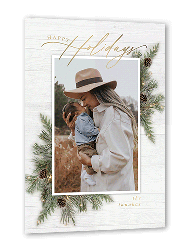 Fancy Holly Frame Holiday Card, Gold Foil, White, 5x7, Holiday, Matte, Personalized Foil Cardstock, Square