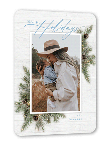 Fancy Holly Frame Holiday Card, White, Iridescent Foil, 5x7, Holiday, Matte, Personalized Foil Cardstock, Rounded, White