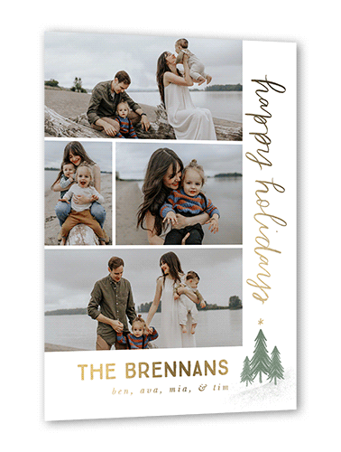 Family Of Trees Holiday Card, White, Gold Foil, 5x7, Holiday, Matte, Personalized Foil Cardstock, Square