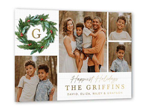 Rustic Holly Wreath Holiday Card, White, Gold Foil, 5x7, Holiday, Matte, Personalized Foil Cardstock, Square, White