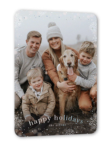 Snowfall Surroundings Holiday Card, White, Iridescent Foil, 5x7, Holiday, Matte, Personalized Foil Cardstock, Rounded, White
