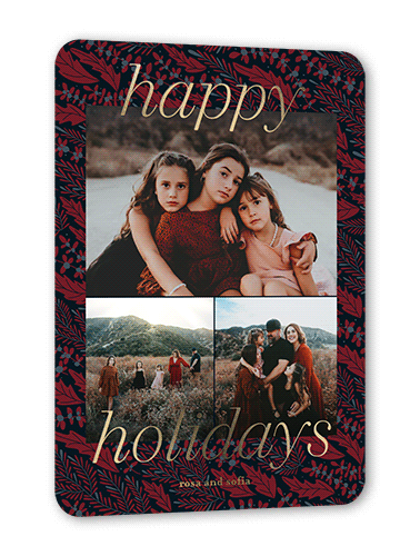 Twilight Holly Holiday Card, Red, Gold Foil, 5x7, Holiday, Matte, Personalized Foil Cardstock, Rounded