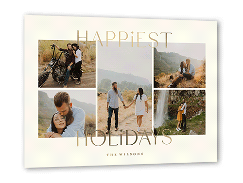 Modern Festive Collage Holiday Card, Beige, Gold Foil, 5x7, Holiday, Matte, Personalized Foil Cardstock, Square