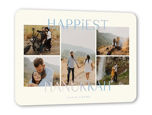 Modern Festive Collage Holiday Card, Iridescent Foil, Beige, 5x7, Hanukkah, Matte, Personalized Foil Cardstock, Rounded