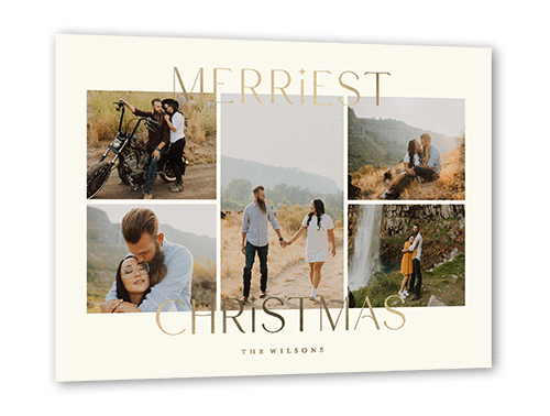 Modern Festive Collage Holiday Card, Beige, Gold Foil, 5x7, Christmas, Matte, Personalized Foil Cardstock, Square