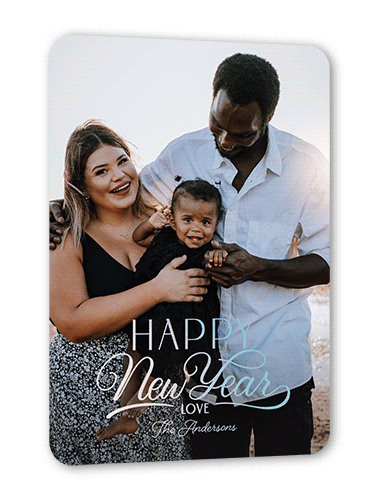 Fun Merry Script Holiday Card, White, Iridescent Foil, 5x7, New Year, Matte, Personalized Foil Cardstock, Rounded, White