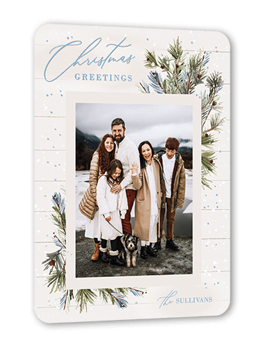 Foil Snow Frame Holiday Card, Iridescent Foil, White, 5x7, Christmas, Matte, Personalized Foil Cardstock, Rounded