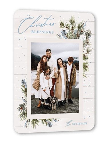 Foil Snow Frame Holiday Card, Iridescent Foil, White, 5x7, Religious, Matte, Personalized Foil Cardstock, Rounded