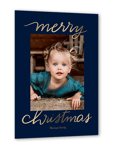 Foil Greetings Holiday Card, Gold Foil, Blue, 5x7, Christmas, Matte, Personalized Foil Cardstock, Square
