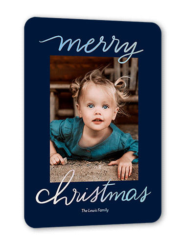 Foil Greetings Holiday Card, Iridescent Foil, Blue, 5x7, Christmas, Matte, Personalized Foil Cardstock, Rounded, Navy