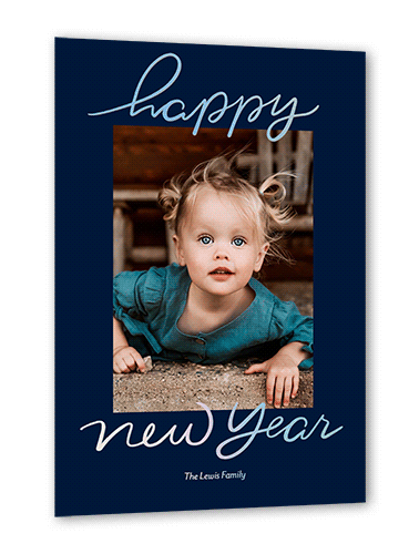 Foil Greetings Holiday Card, Blue, Iridescent Foil, 5x7, New Year, Matte, Personalized Foil Cardstock, Square
