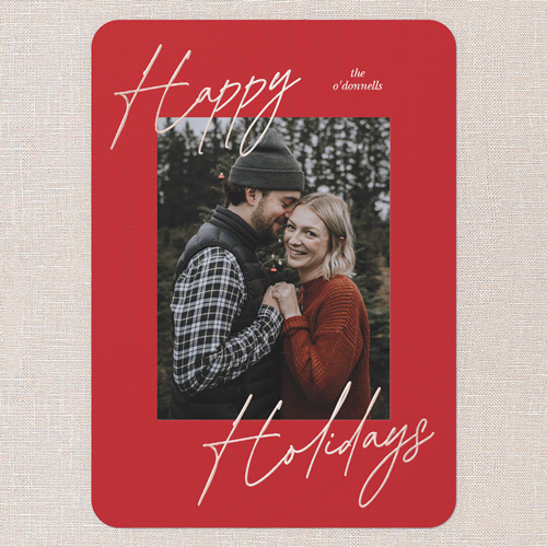 Diagonal Greeting Holiday Card, Blue, Rose Gold Foil, 5x7, Holiday, Matte, Personalized Foil Cardstock, Rounded, Sky