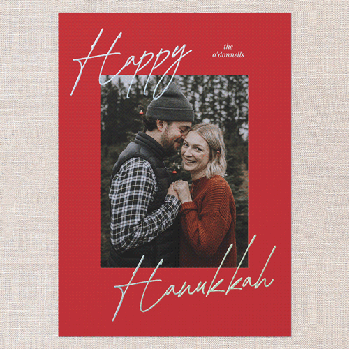 Diagonal Greeting Holiday Card, Iridescent Foil, Blue, 5x7, Hanukkah, Matte, Personalized Foil Cardstock, Square