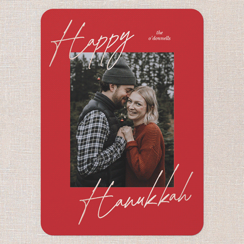 Diagonal Greeting Holiday Card, Rose Gold Foil, Blue, 5x7, Hanukkah, Matte, Personalized Foil Cardstock, Rounded, Sky