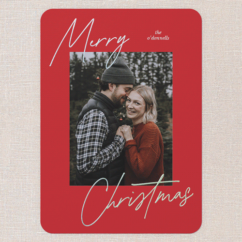 Diagonal Greeting Holiday Card, Iridescent Foil, Blue, 5x7, Christmas, Matte, Personalized Foil Cardstock, Rounded, Sky