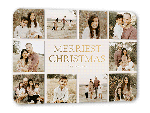 Editable Merriest Sentiment Holiday Card, Beige, Gold Foil, 5x7, Christmas, Matte, Personalized Foil Cardstock, Rounded