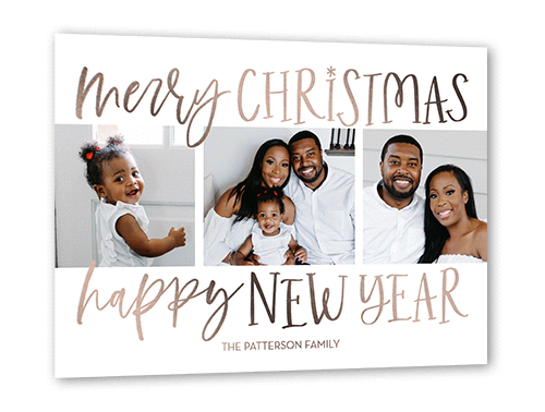 Dual Sentiment Holiday Card, Rose Gold Foil, White, 5x7, Christmas, Matte, Personalized Foil Cardstock, Square