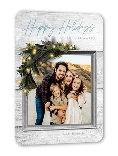 Rustic Foil Wreath Holiday Card, White, Iridescent Foil, 5x7, Holiday, Matte, Personalized Foil Cardstock, Rounded