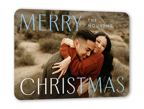 Bold Modern Sentiment Holiday Card, White, Iridescent Foil, 5x7, Christmas, Matte, Personalized Foil Cardstock, Rounded