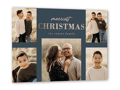 Foil Sentiment Gallery Holiday Card, Blue, Rose Gold Foil, 5x7, Christmas, Matte, Personalized Foil Cardstock, Square, Blue