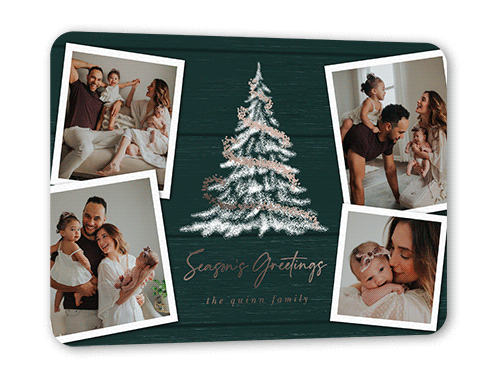 Glowing Garland Holiday Card, Rose Gold Foil, Blue, 5x7, Holiday, Matte, Personalized Foil Cardstock, Rounded