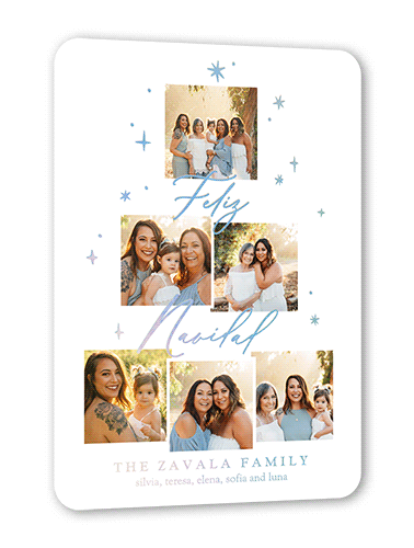 Daylight Stars Holiday Card, White, Iridescent Foil, 5x7, Feliz Navidad, Matte, Personalized Foil Cardstock, Rounded, White