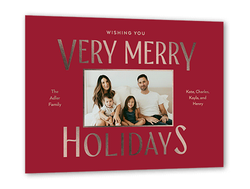 Large Stacked Type Holiday Card, Rose Gold Foil, Red, 5x7, Holiday, Matte, Personalized Foil Cardstock, Square
