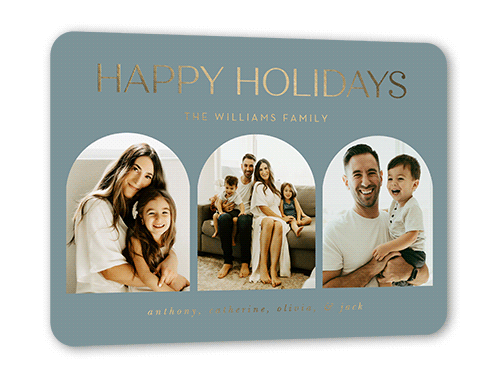 Modern Arches Holiday Card, Gold Foil, Blue, 5x7, Holiday, Matte, Personalized Foil Cardstock, Rounded