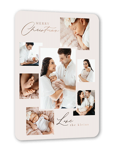 Minimal Frame Layout Holiday Card, Rose Gold Foil, Grey, 5x7, Christmas, Matte, Personalized Foil Cardstock, Rounded