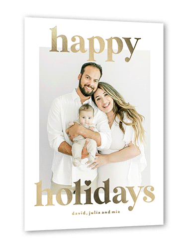 Big Sentiment Holiday Card, Gold Foil, White, 5x7, Holiday, Matte, Personalized Foil Cardstock, Square