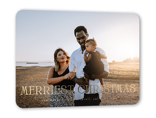 Large Foil Greeting Holiday Card, White, Gold Foil, 5x7, Christmas, Matte, Personalized Foil Cardstock, Rounded