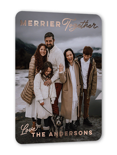 Together In Foil Holiday Card, Rose Gold Foil, Green, 5x7, Christmas, Matte, Personalized Foil Cardstock, Rounded, Spruce