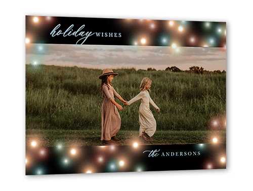 Colorful Bokeh Border Holiday Card, Black, Iridescent Foil, 5x7, Holiday, Matte, Personalized Foil Cardstock, Square, Black