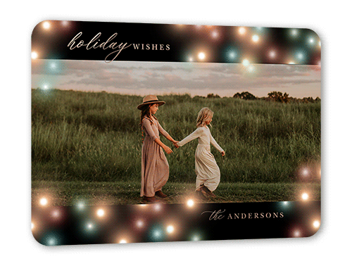 Colorful Bokeh Border Holiday Card, Black, Rose Gold Foil, 5x7, Holiday, Matte, Personalized Foil Cardstock, Rounded