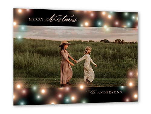 Colorful Bokeh Border Holiday Card, Rose Gold Foil, Black, 5x7, Christmas, Matte, Personalized Foil Cardstock, Square, Black