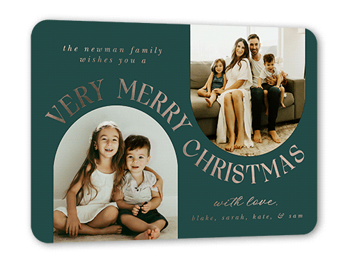 Flip Flop Holiday Card, Green, Rose Gold Foil, 5x7, Christmas, Matte, Personalized Foil Cardstock, Rounded