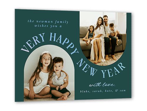 Flip Flop Holiday Card, Iridescent Foil, Green, 5x7, New Year, Matte, Personalized Foil Cardstock, Square