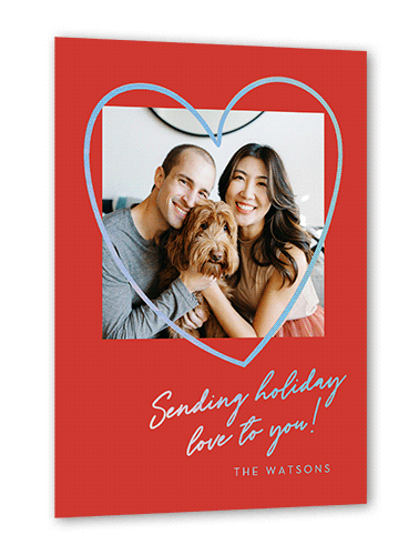 Foil Heart Frame Holiday Card, Red, Iridescent Foil, 5x7, Holiday, Matte, Personalized Foil Cardstock, Square